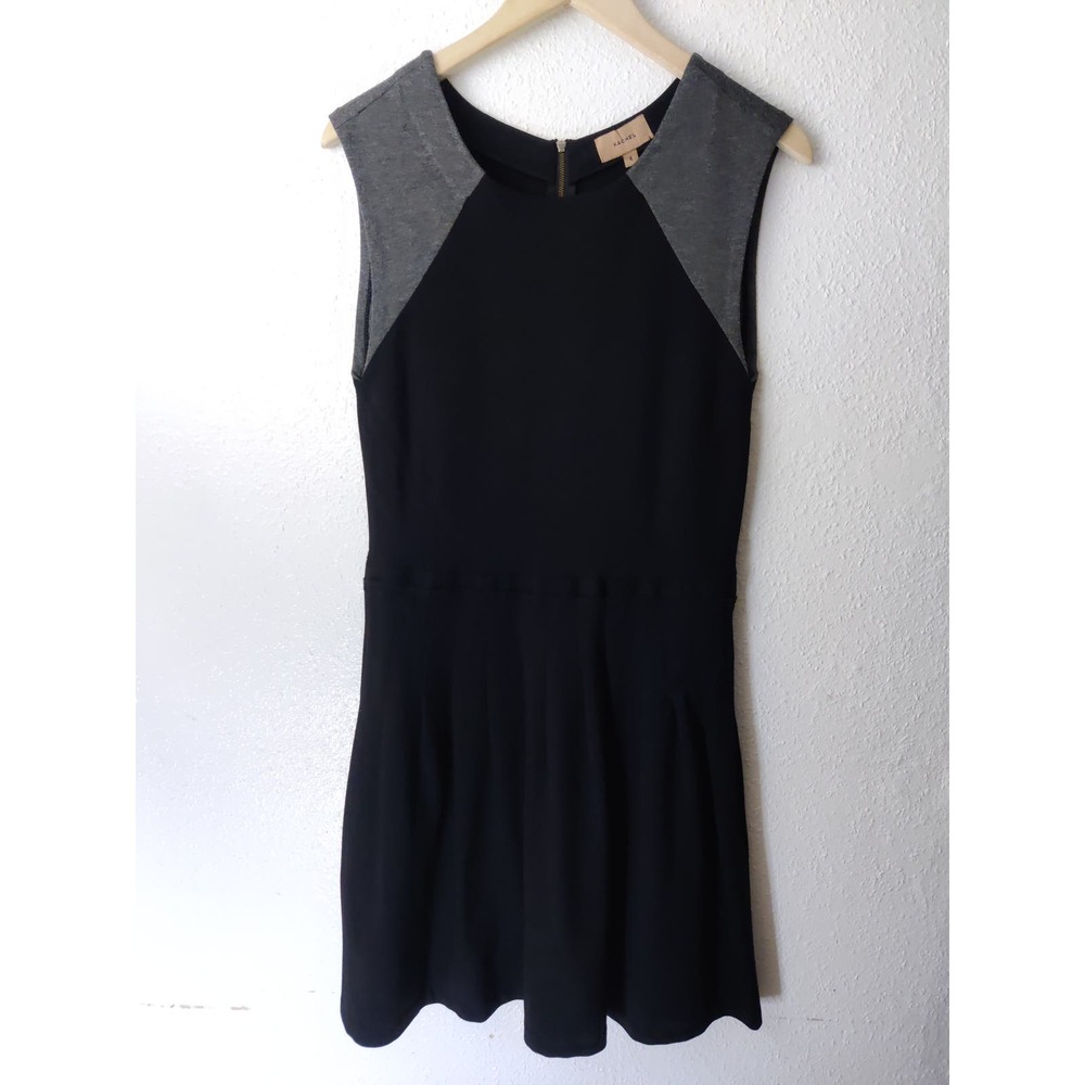 3/$20 Anthropologie Kachel Black Gray Sleeveless Round Neck Pleated Dress 4